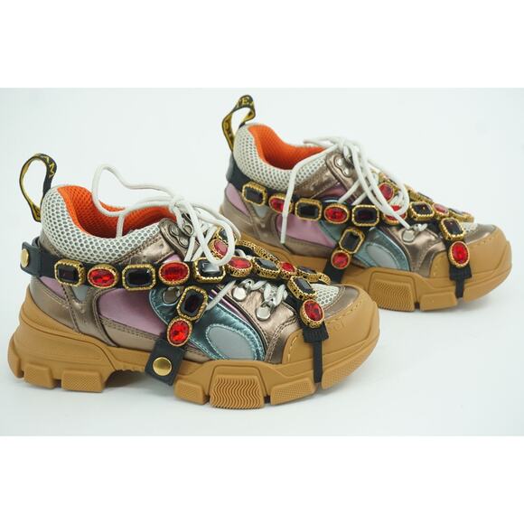 Gucci Flashtrek Jewel Sega Sneakers Size 35 $1725 Jem Metallic Leather Mesh NIB - Picture 5 of 12